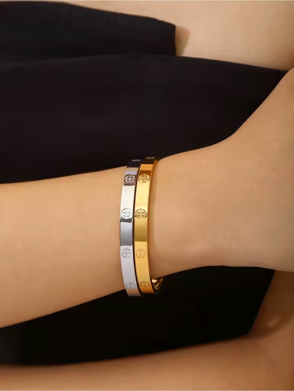 Elegant Gold and Silver Twin Bangle Bracelets - Women's Jewelry